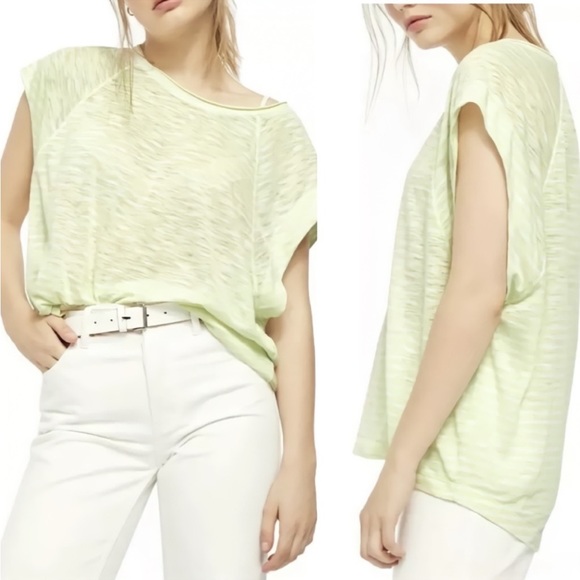 Free People We the Free Halo Stripe Tee-Shirt in Neon Lime and White Stripe - Picture 3 of 12